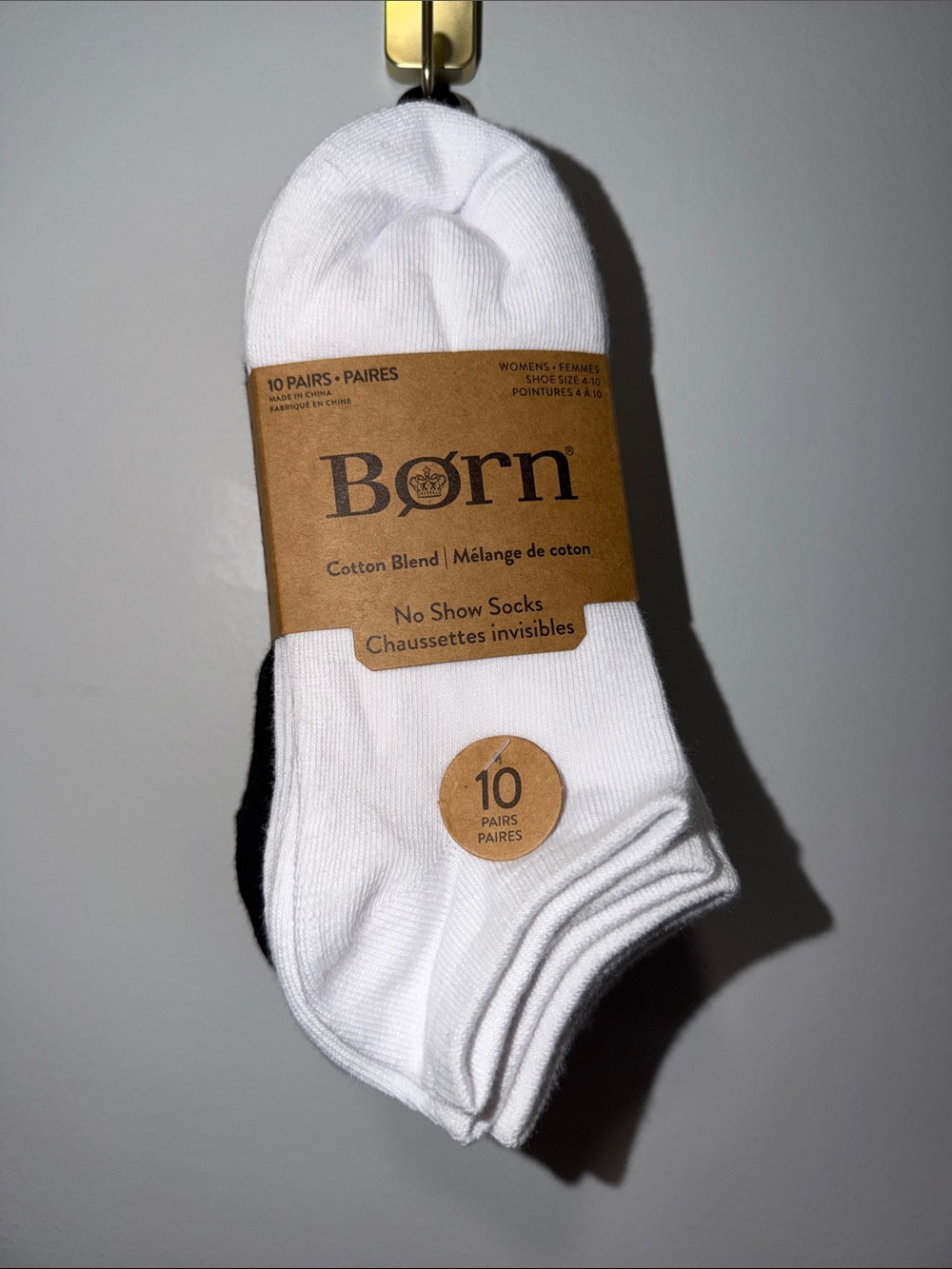 BORN White Black US W 4-10 Super Soft Cotton Blend Ankle Socks 10 pack